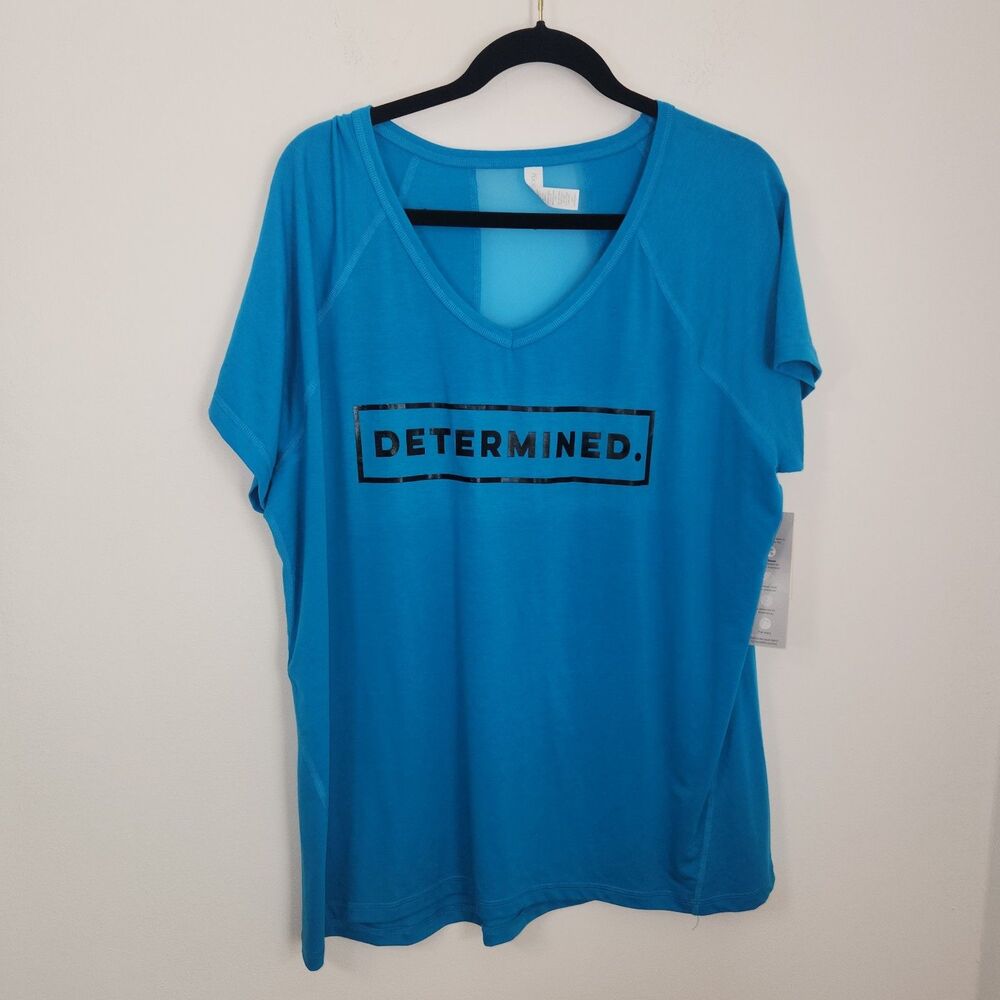 Ideology Teal "Determined" Graphic Top Activewear Tshirt 2X NWT